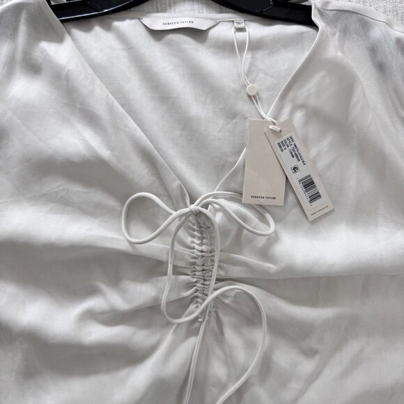 Rebecca Taylor Drawstring Long Sleeve Blouse | Snow White | Size 8 | 100% Tencel - Picture 3 of 6